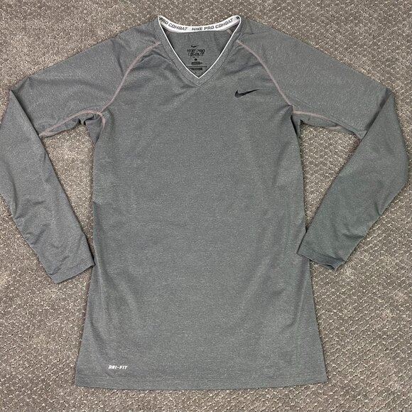 Nike Pro Combat Shirt Women's Large Gray Fitted Compression Gym Running Dri-Fit - Picture 1 of 9